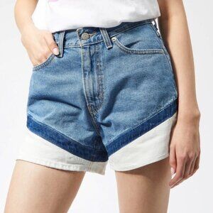 Levi’s Vintage Blue & White Denim Shorts • Women’s Size 28 • High-Rise 5-Pocket